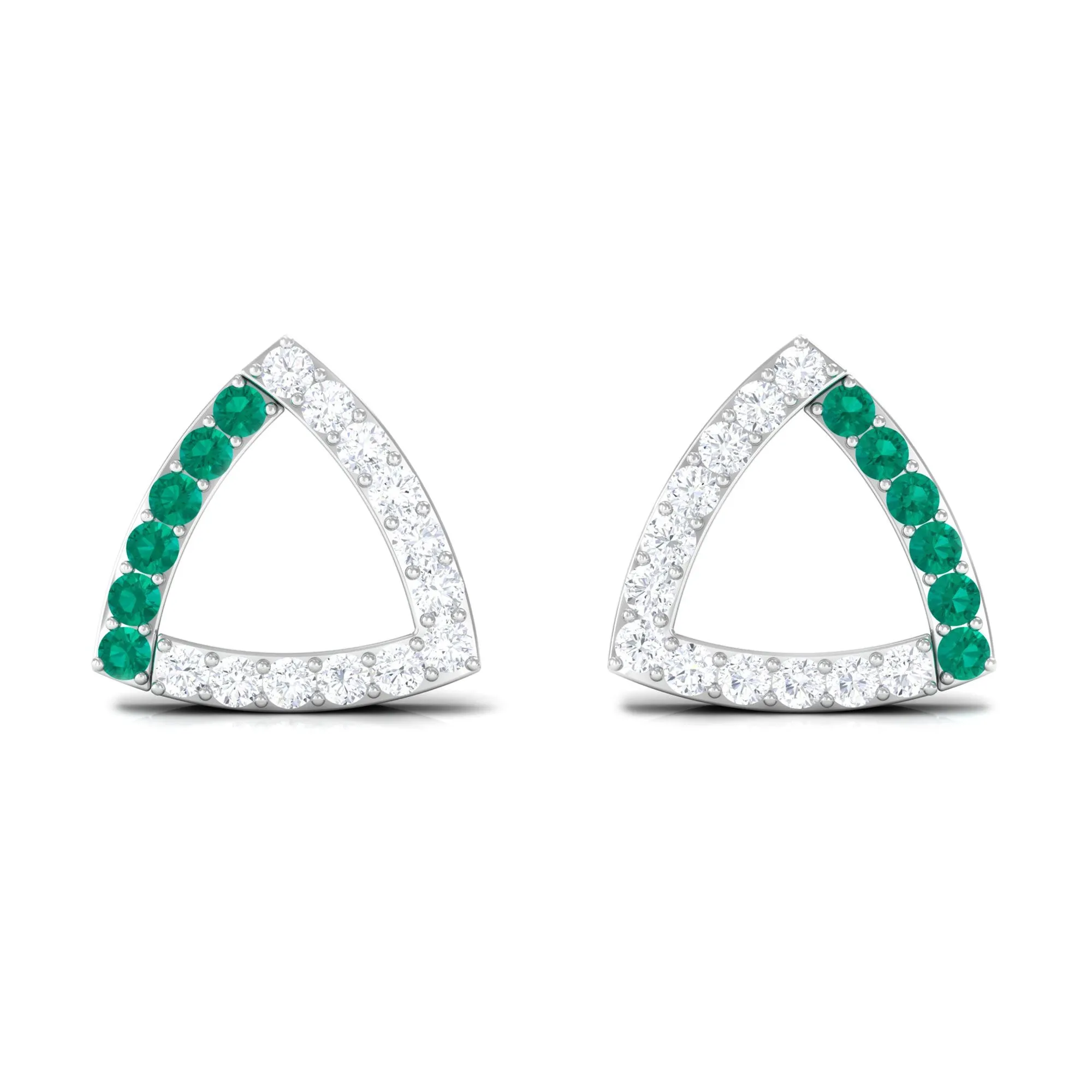 1/2 CT Emerald and Diamond Open Triangle Stud Earrings