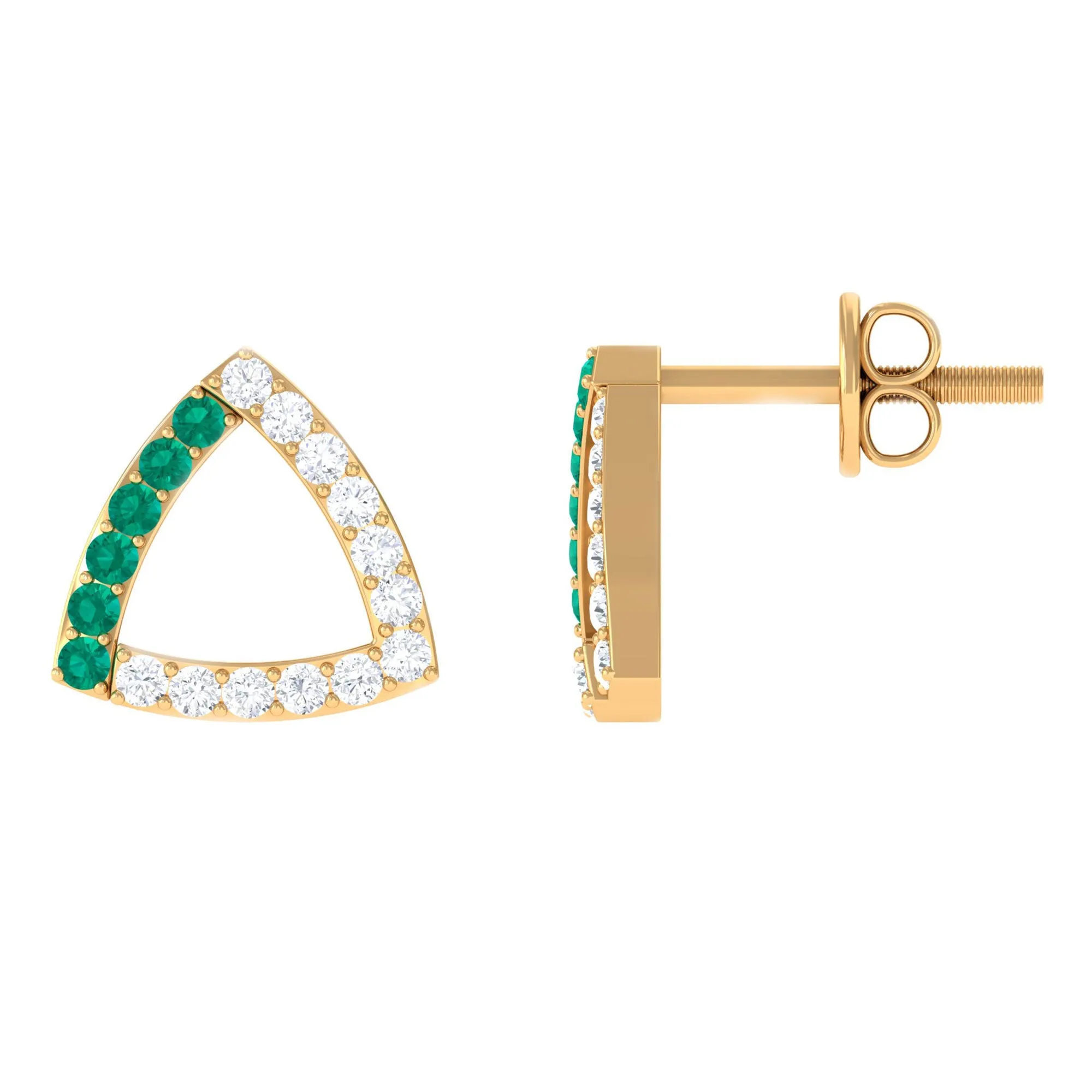 1/2 CT Emerald and Diamond Open Triangle Stud Earrings