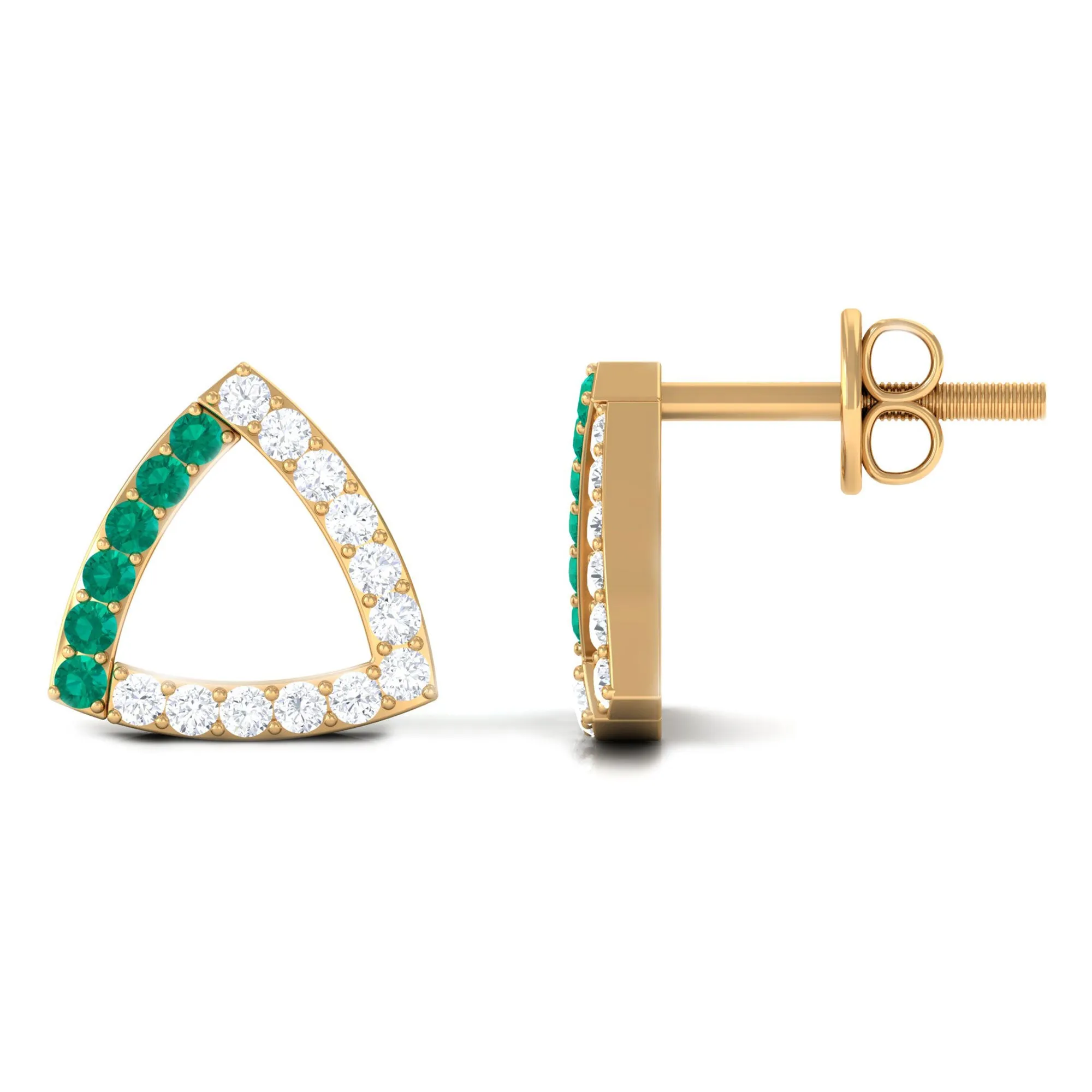 1/2 CT Emerald and Diamond Open Triangle Stud Earrings