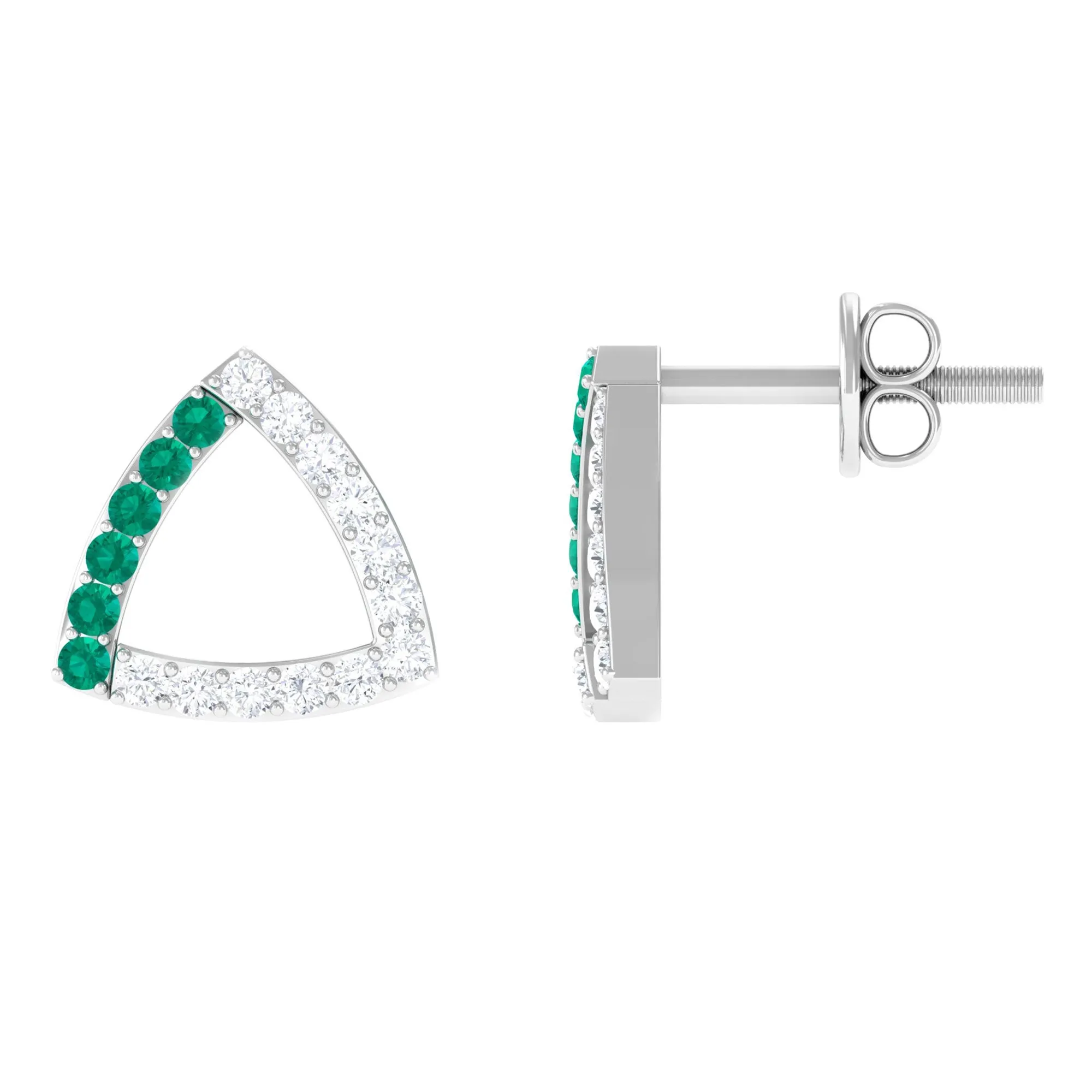 1/2 CT Emerald and Diamond Open Triangle Stud Earrings