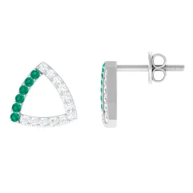 1/2 CT Emerald and Diamond Open Triangle Stud Earrings