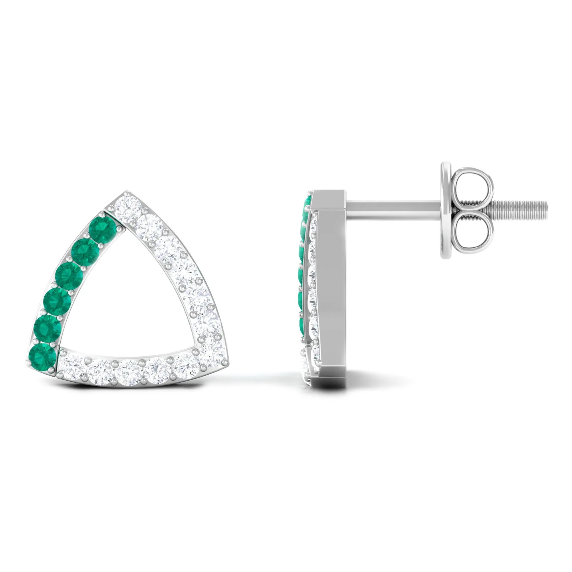 1/2 CT Emerald and Diamond Open Triangle Stud Earrings