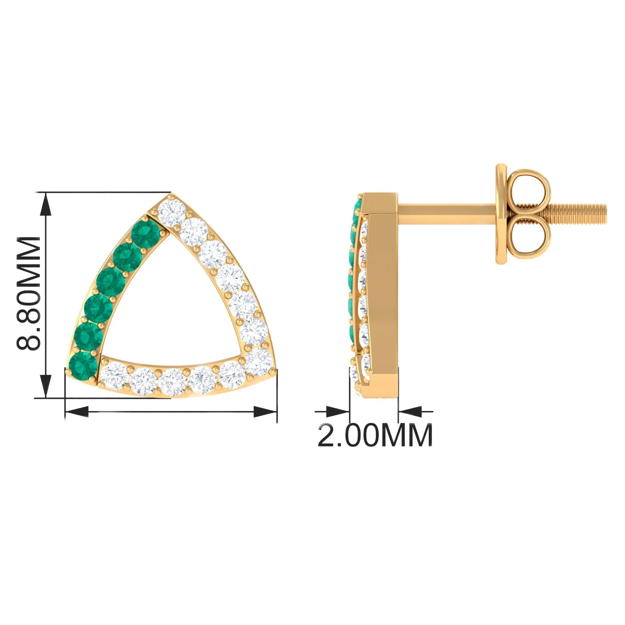 1/2 CT Emerald and Diamond Open Triangle Stud Earrings