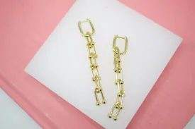 18K Gold Filled Bead Link Chain Dangle Drop Long Earrings