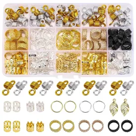 200 Pcs Loc Hair Jewelry for Braids, Metal Gold and Silver Hair Charms for Women, Hair Beads Rings Cuffs Dreadlocks Accessories Decoration
