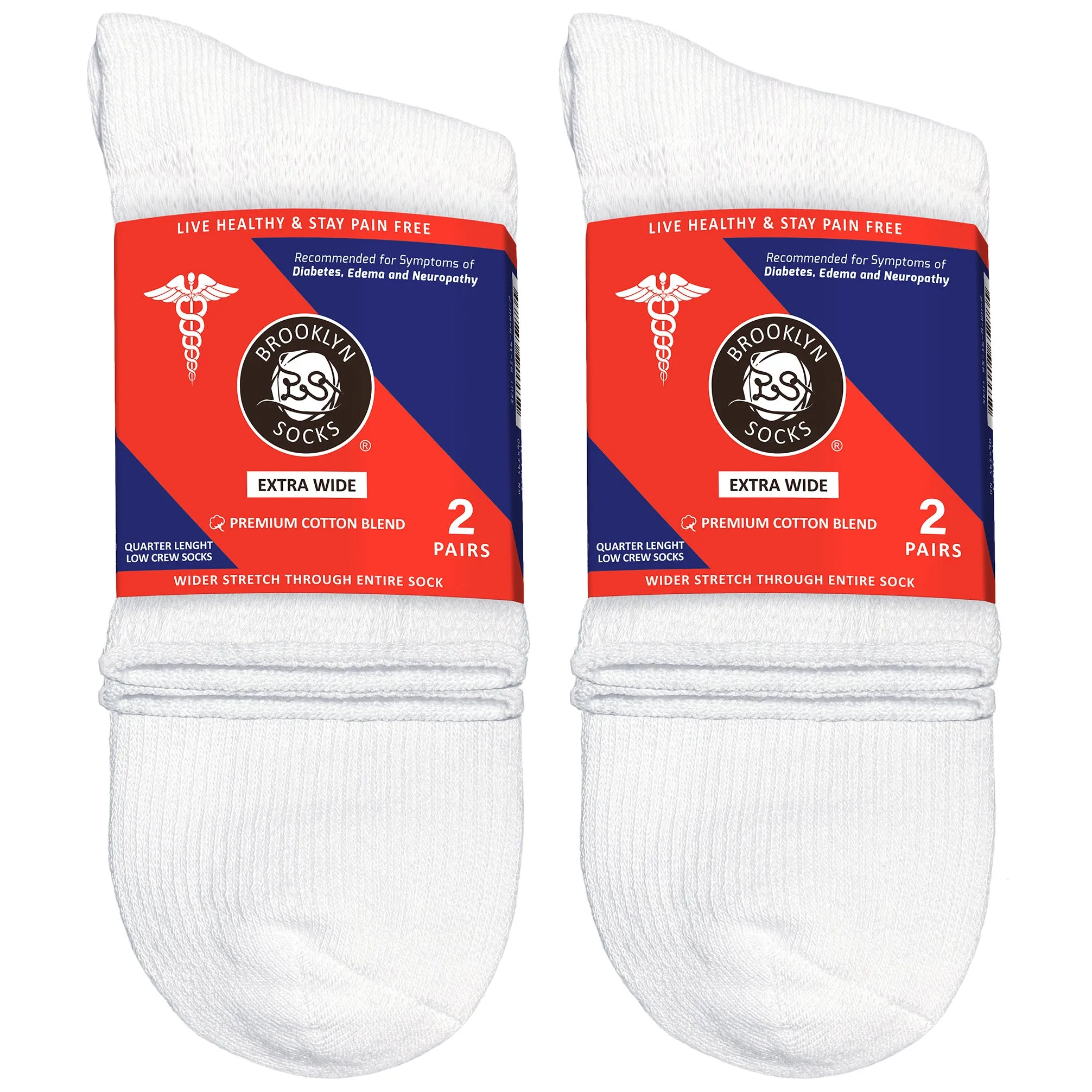4 pairs Extra Wide Diabetic Cotton Socks, Quarter/Over-the-Ankle Medical Swollen Feet Socks (White, 10-16)