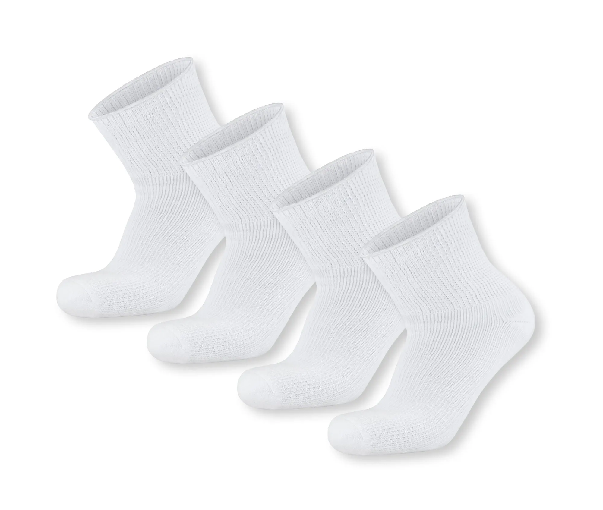 4 pairs Extra Wide Diabetic Cotton Socks, Quarter/Over-the-Ankle Medical Swollen Feet Socks (White, 10-16)