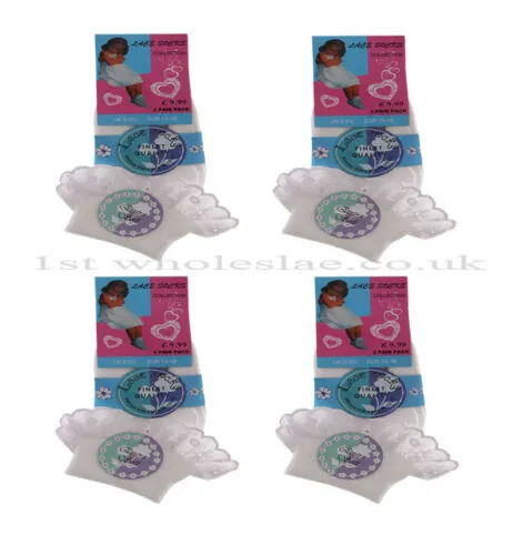 6 Pairs Girls Frilled School Socks for Kids Frilly Lace Ankle White Colour