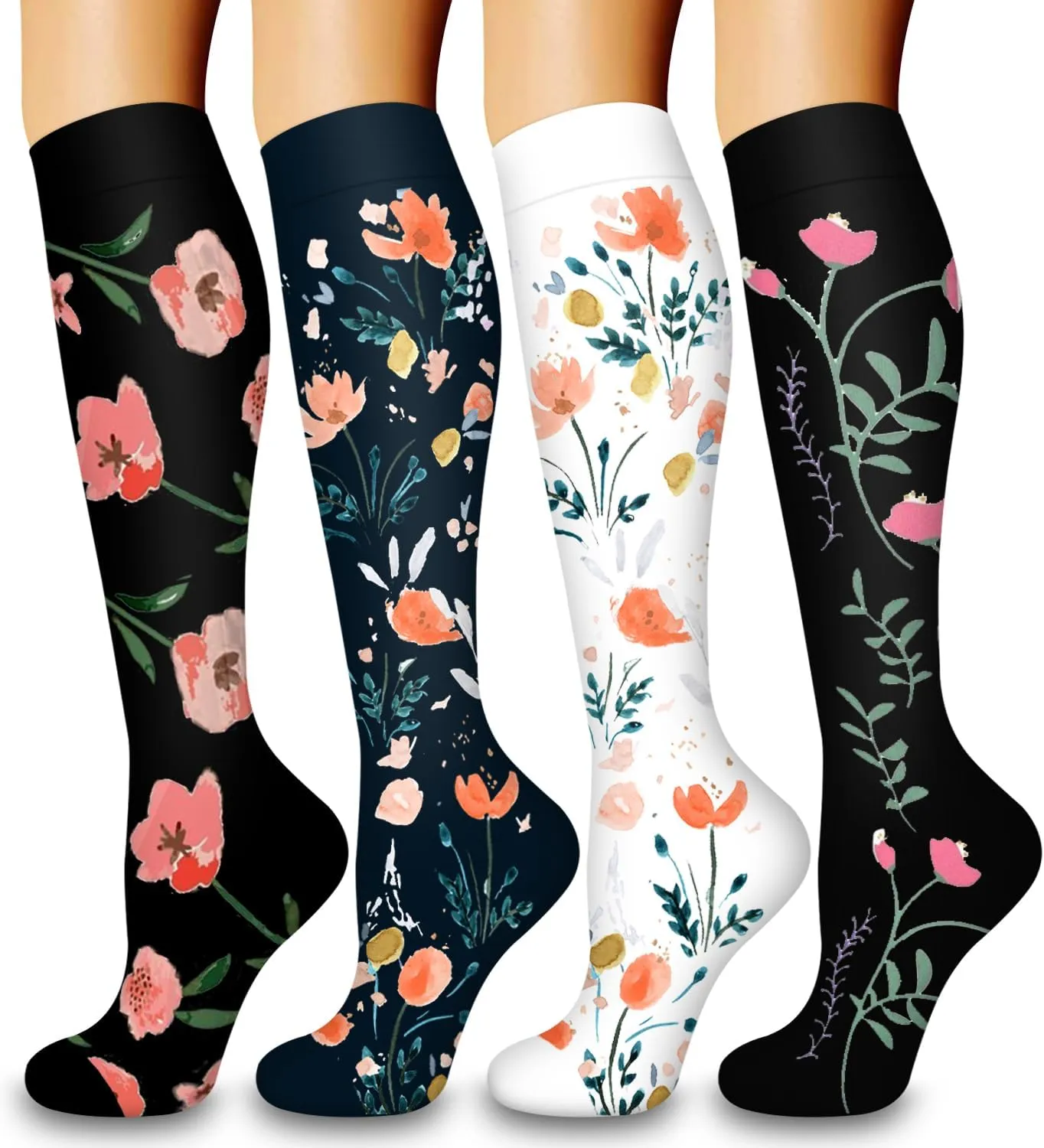 Bluemaple 4 Pack Compression Socks for Women and Men -Best Support for Medical,Running,Nursing,Athletic