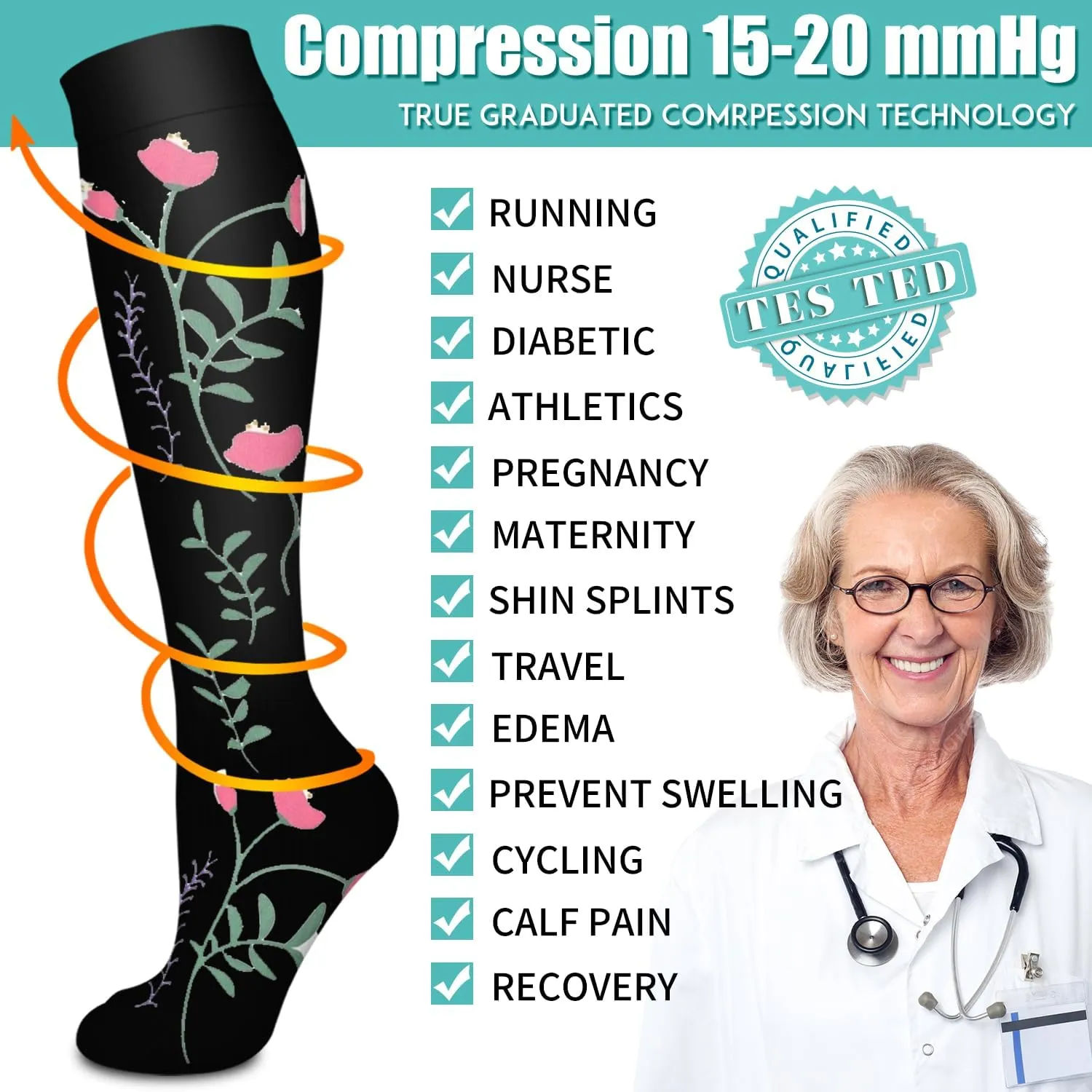 Bluemaple 4 Pack Compression Socks for Women and Men -Best Support for Medical,Running,Nursing,Athletic