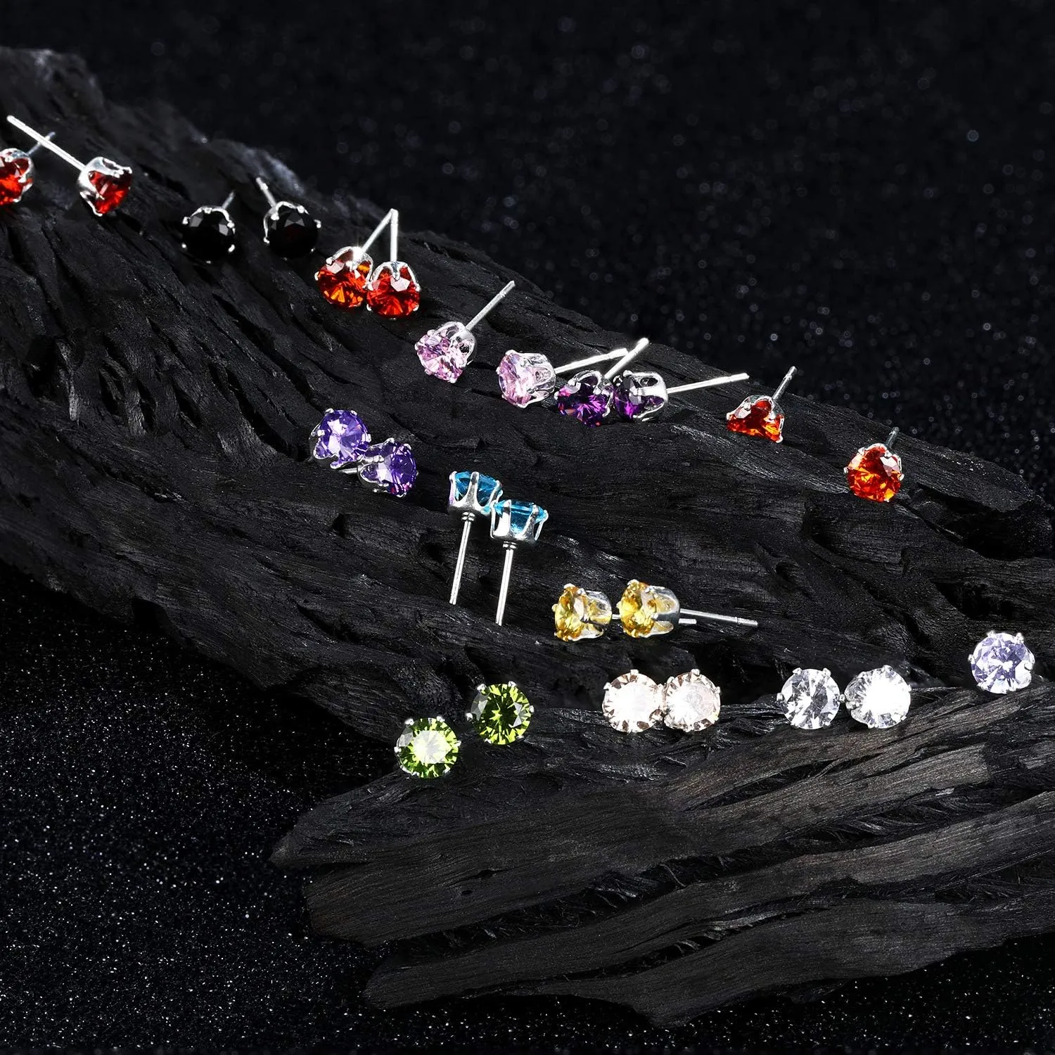 Boao 15 Pairs Stainless Steel Stud Earrings for Women Birthstone Hypoallergenic Cubic Zirconia Stud Earrings Set
