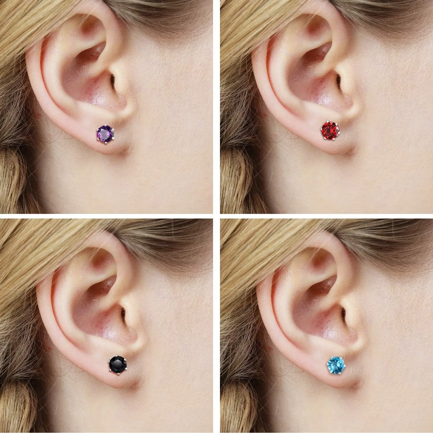 Boao 15 Pairs Stainless Steel Stud Earrings for Women Birthstone Hypoallergenic Cubic Zirconia Stud Earrings Set