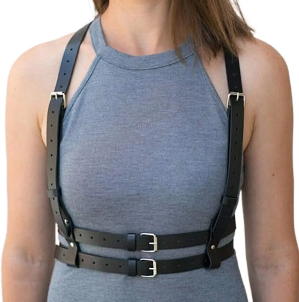Bodiy Punk Waist Harness Belt Fashion Body Chain Black Goth Rave Adjustable Body Jewelry for Women
