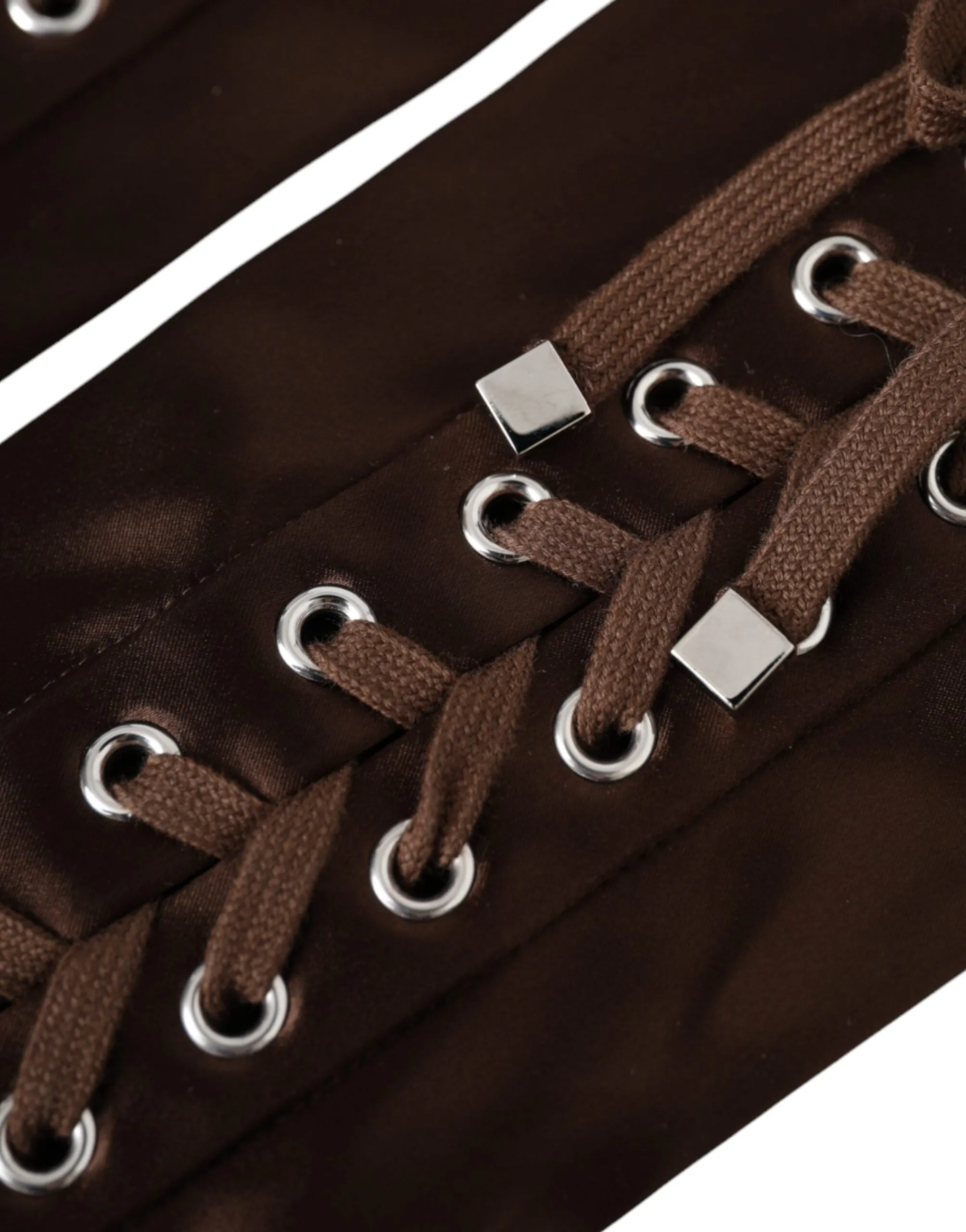 Brown Acetate Lace Up Fingerless Gloves