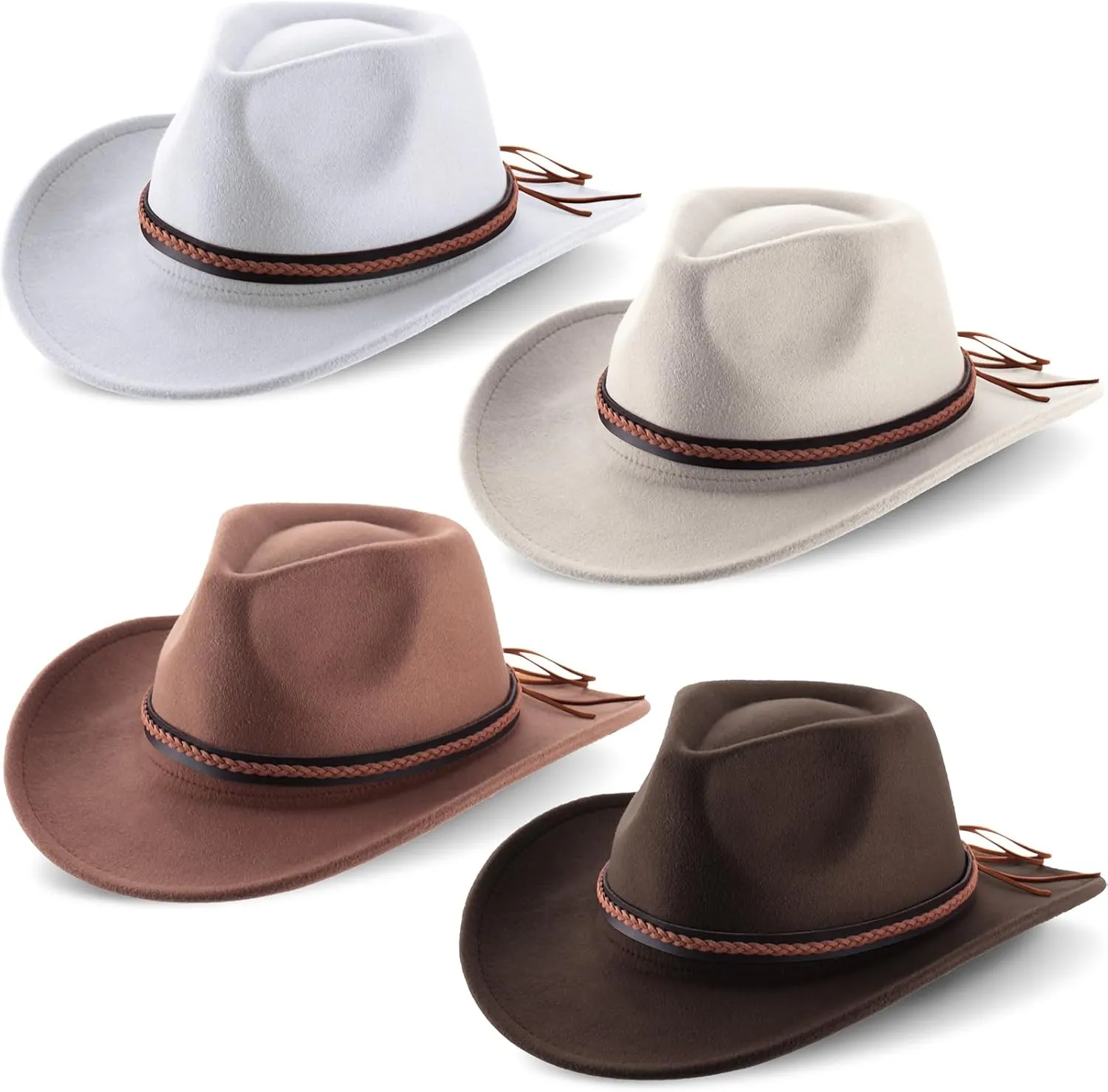 Chuarry 4 Pcs Women Men Felt Western Cowboy Hats Wide Brim Cowgirl Hats Panama Hat for Adults Costume Outdoor