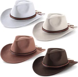 Chuarry 4 Pcs Women Men Felt Western Cowboy Hats Wide Brim Cowgirl Hats Panama Hat for Adults Costume Outdoor