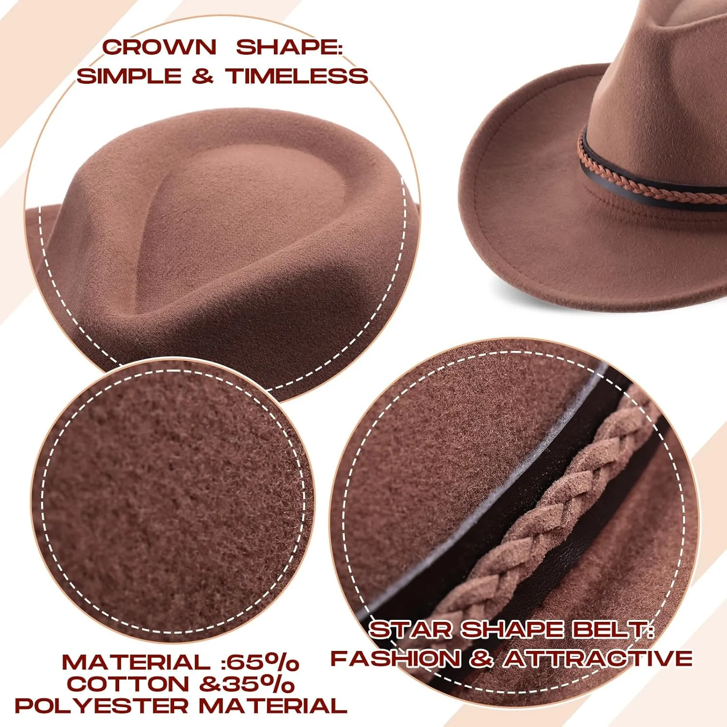 Chuarry 4 Pcs Women Men Felt Western Cowboy Hats Wide Brim Cowgirl Hats Panama Hat for Adults Costume Outdoor