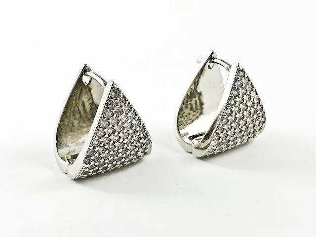Classic Elegant Triangle Shape Micro Setting CZ Latch Back Brass Earrings
