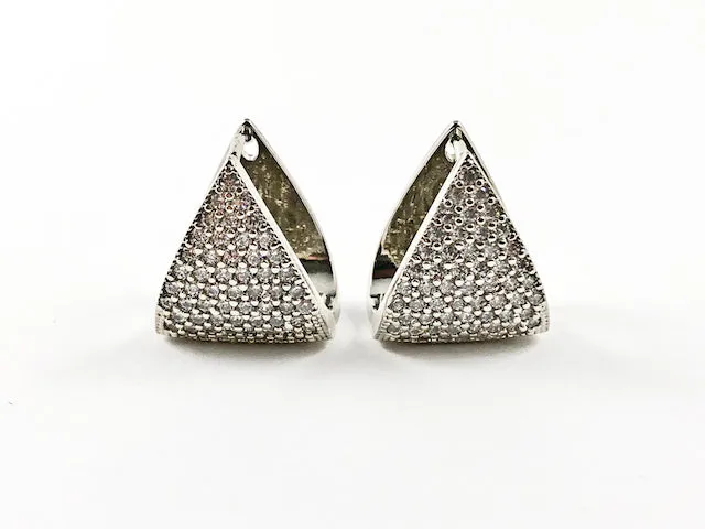 Classic Elegant Triangle Shape Micro Setting CZ Latch Back Brass Earrings