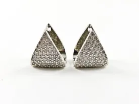 Classic Elegant Triangle Shape Micro Setting CZ Latch Back Brass Earrings