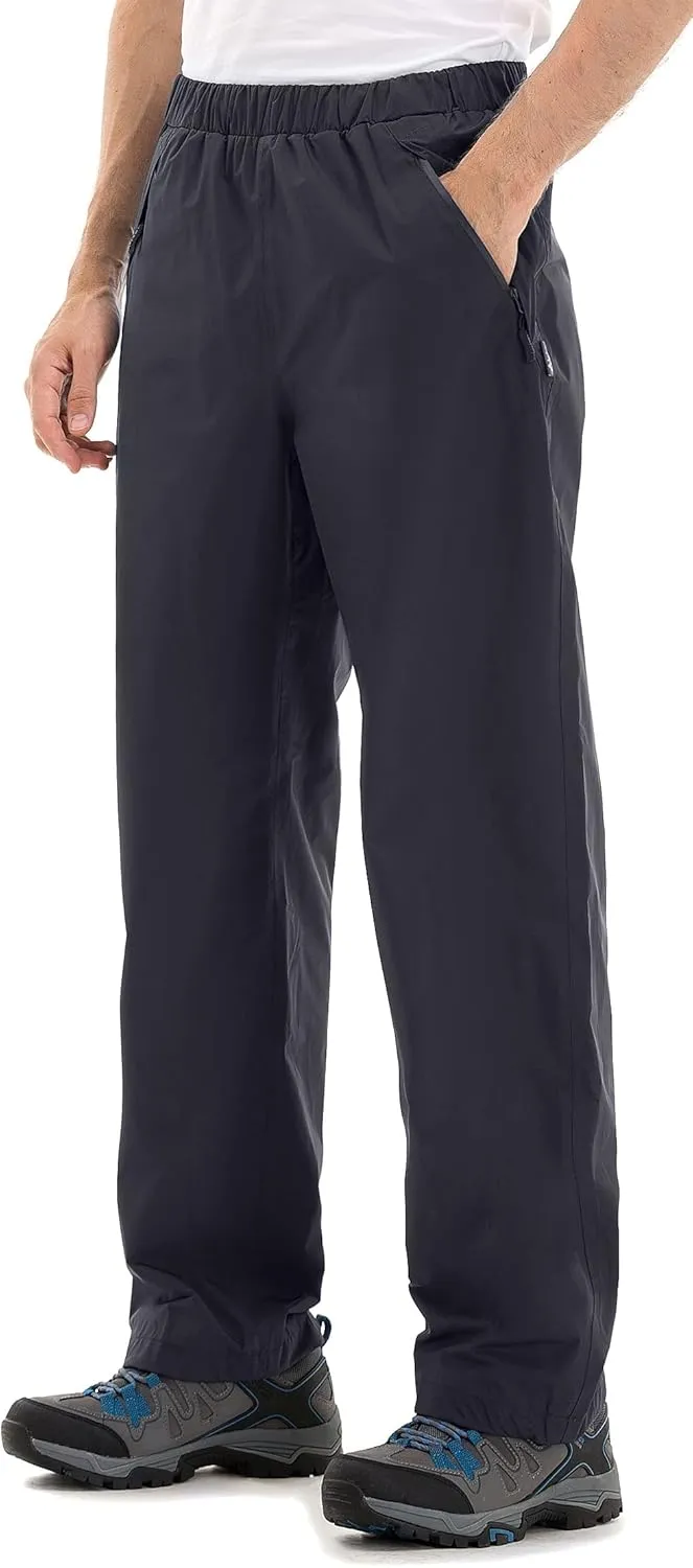 clothin Men's Waterproof Rain Pants Elastic Waist Drawstring Insulated Ski Pants with Zipper Pockets