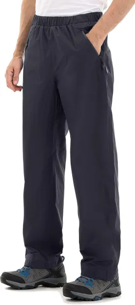 clothin Men's Waterproof Rain Pants Elastic Waist Drawstring Insulated Ski Pants with Zipper Pockets