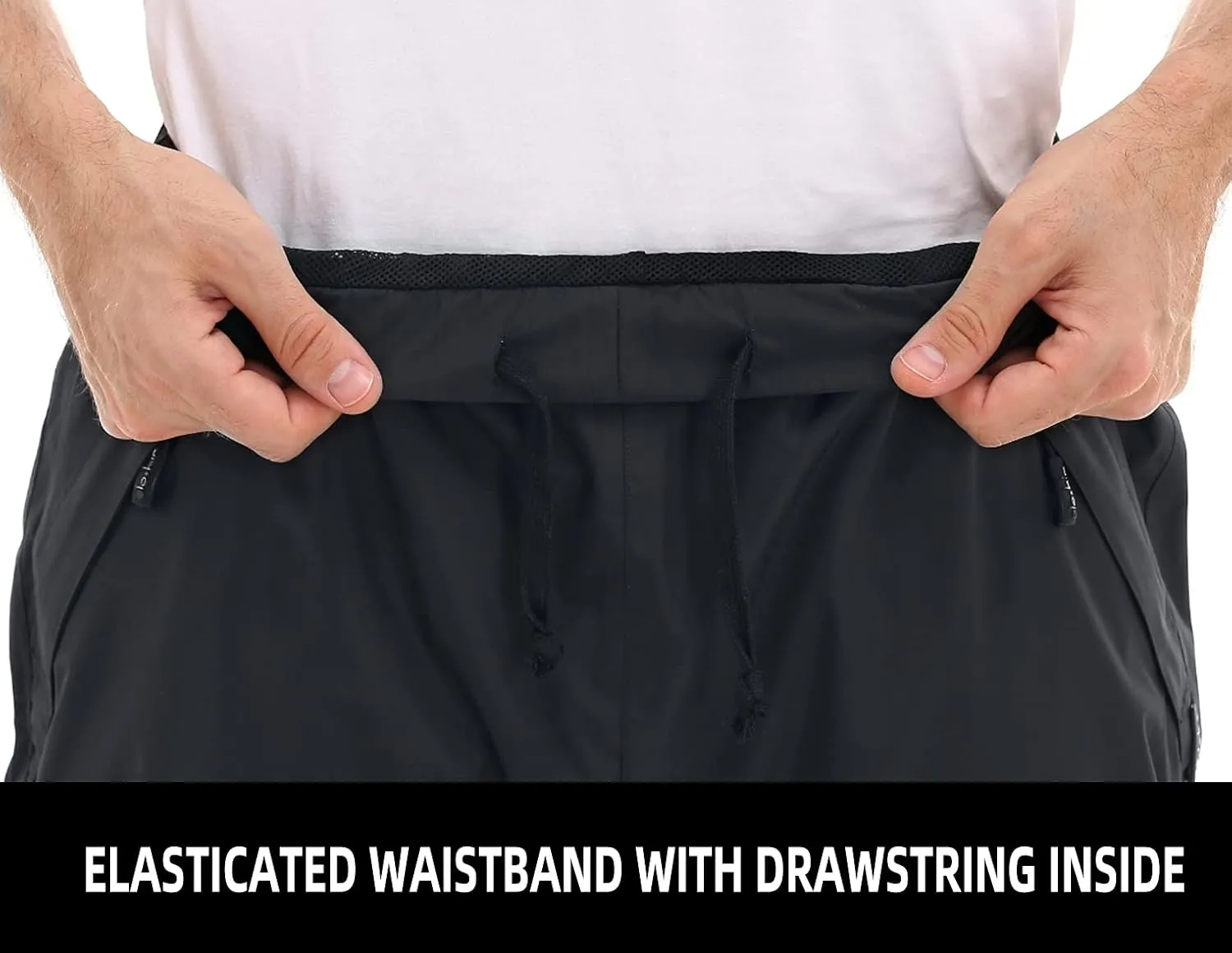 clothin Men's Waterproof Rain Pants Elastic Waist Drawstring Insulated Ski Pants with Zipper Pockets