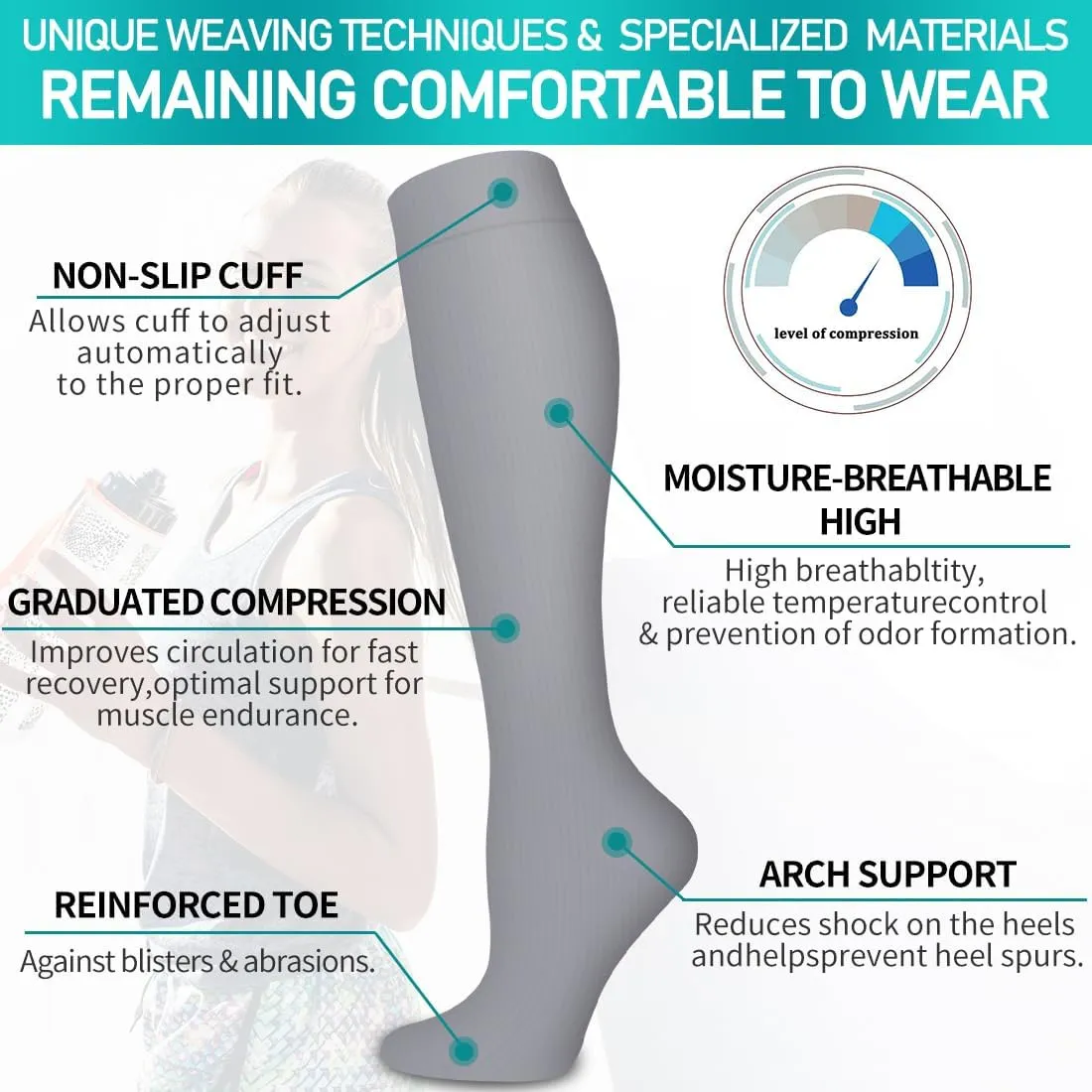 COOLOVER Copper Compression Socks for Women and Men(6 Pairs)-Best Support for Running, Athletic, Travel