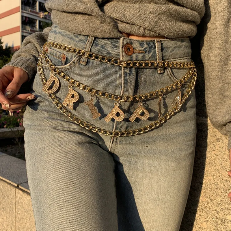 Crystal Letter Waist Chain | Custom Belly Chain | Custom Name Waist Chain | Metal Chain Belt | Women Thong Body Chain | Custom Belly Jewelry