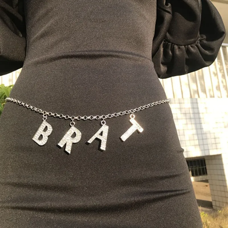 Crystal Letter Waist Chain | Custom Belly Chain | Custom Name Waist Chain | Metal Chain Belt | Women Thong Body Chain | Custom Belly Jewelry