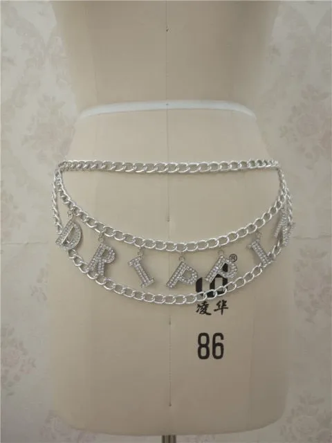 Crystal Letter Waist Chain | Custom Belly Chain | Custom Name Waist Chain | Metal Chain Belt | Women Thong Body Chain | Custom Belly Jewelry
