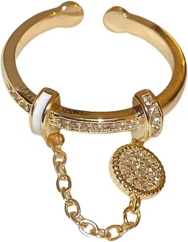 CZ Round Chain Promise Statement Ring for Women Silver Gold Plated Dainty Crystal Disc Tassel Dangle Drop Open Wrap Finger Rings Adjustable Comfort Fit Fashion Wedding Birthday Holiday Jewelry