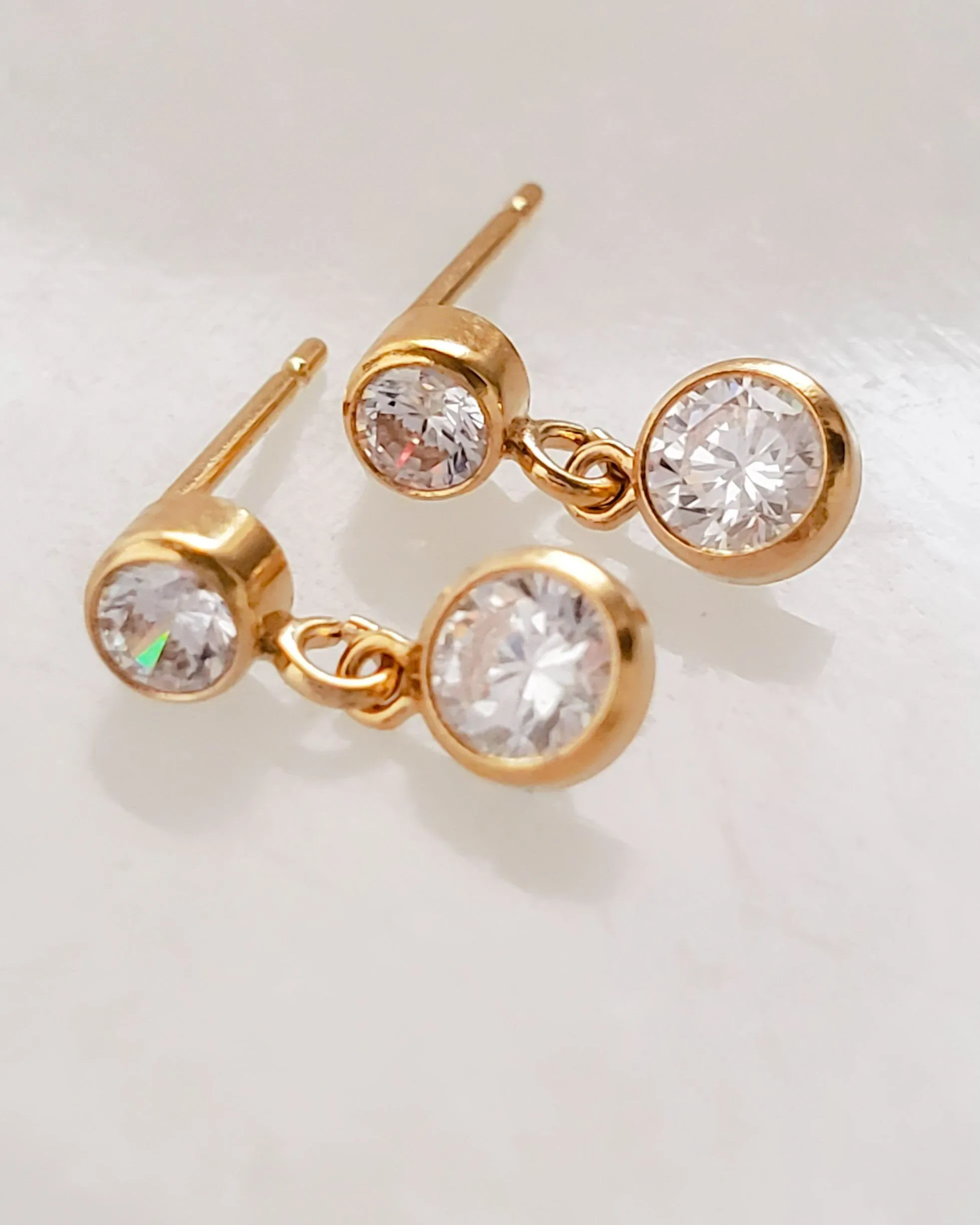 Double Diamond CZ Drop Earrings