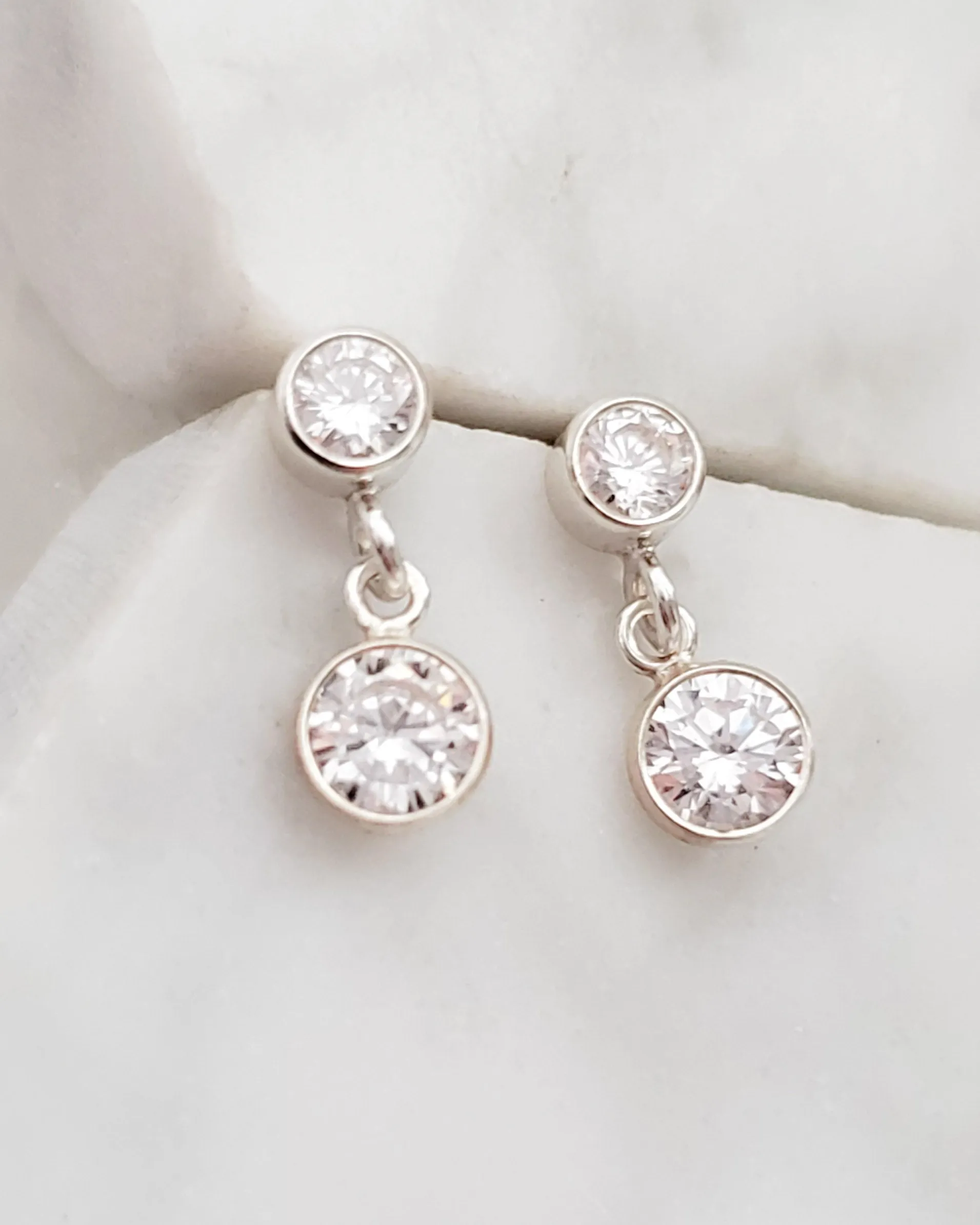 Double Diamond CZ Drop Earrings