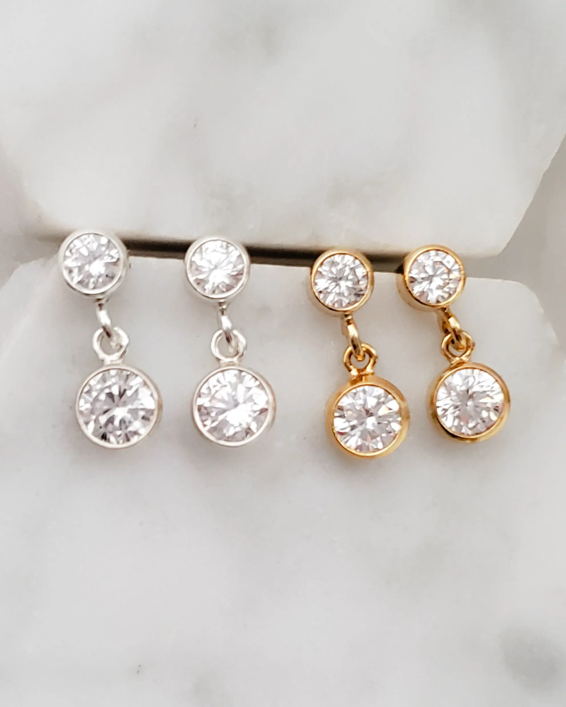 Double Diamond CZ Drop Earrings