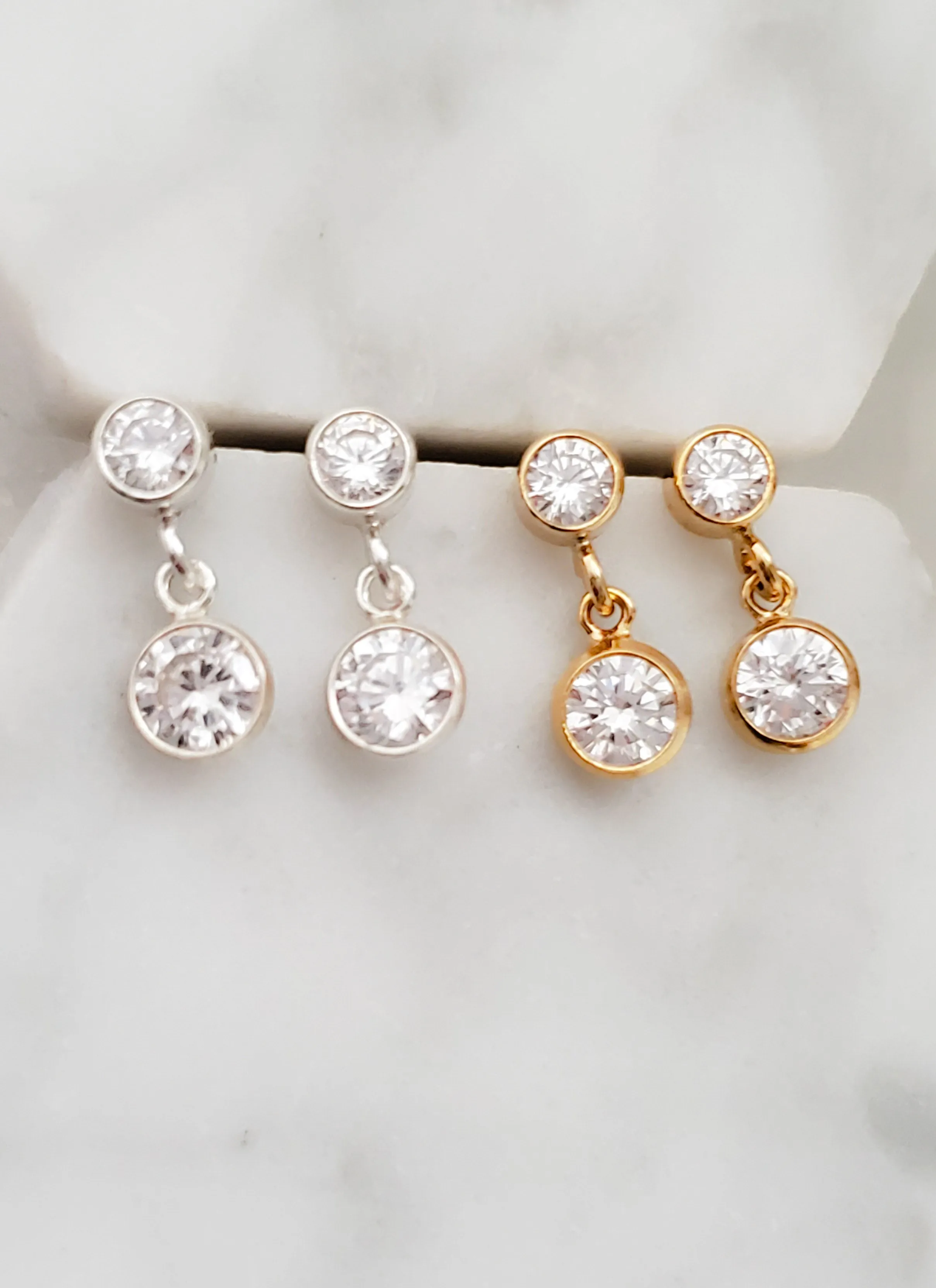Double Diamond CZ Drop Earrings