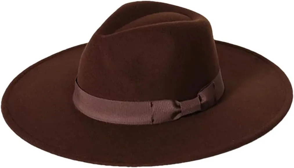 Dvbfufv Men's Soft Fedora Hat Fashion Bow Hat Large Brim Jazz Fedora Hat