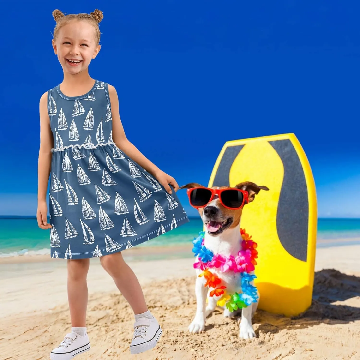 Fashion Girls Dress Cute Pattern Sleeveless Summer Casual Sundress A-line Dress 2T-8Y