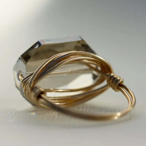 Gem Pop Ring - 18k Gold & Silver Shadow Swarovski Crystal Wire Wrapped Ring