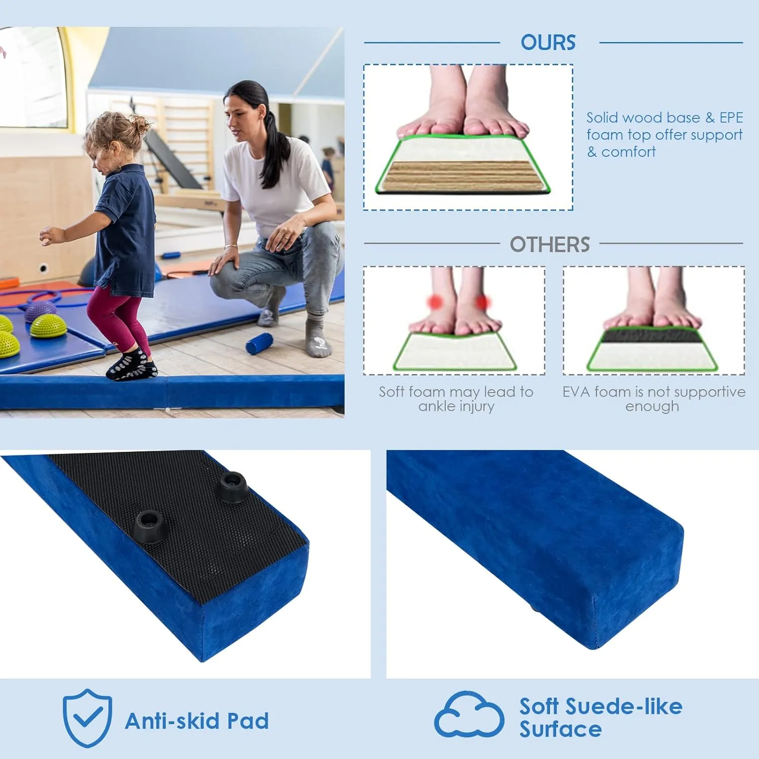 Giantex 7FT/8FT/9FT Balance Beam, Folding Gymnastics Beam w/Carry Handles, Non Slip Rubber Base for Kids, Floor Gymnastics Beam for Training, Practice & Professional Home Exercise