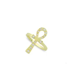 Gold and Crystal Ankh Ring