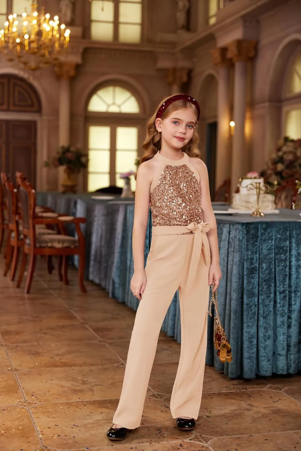 GRACE KARIN Girls Jumpsuit Tween Sequin Trendy Party Halter Shinny Dance Formal Romper Bodysuit 6-12