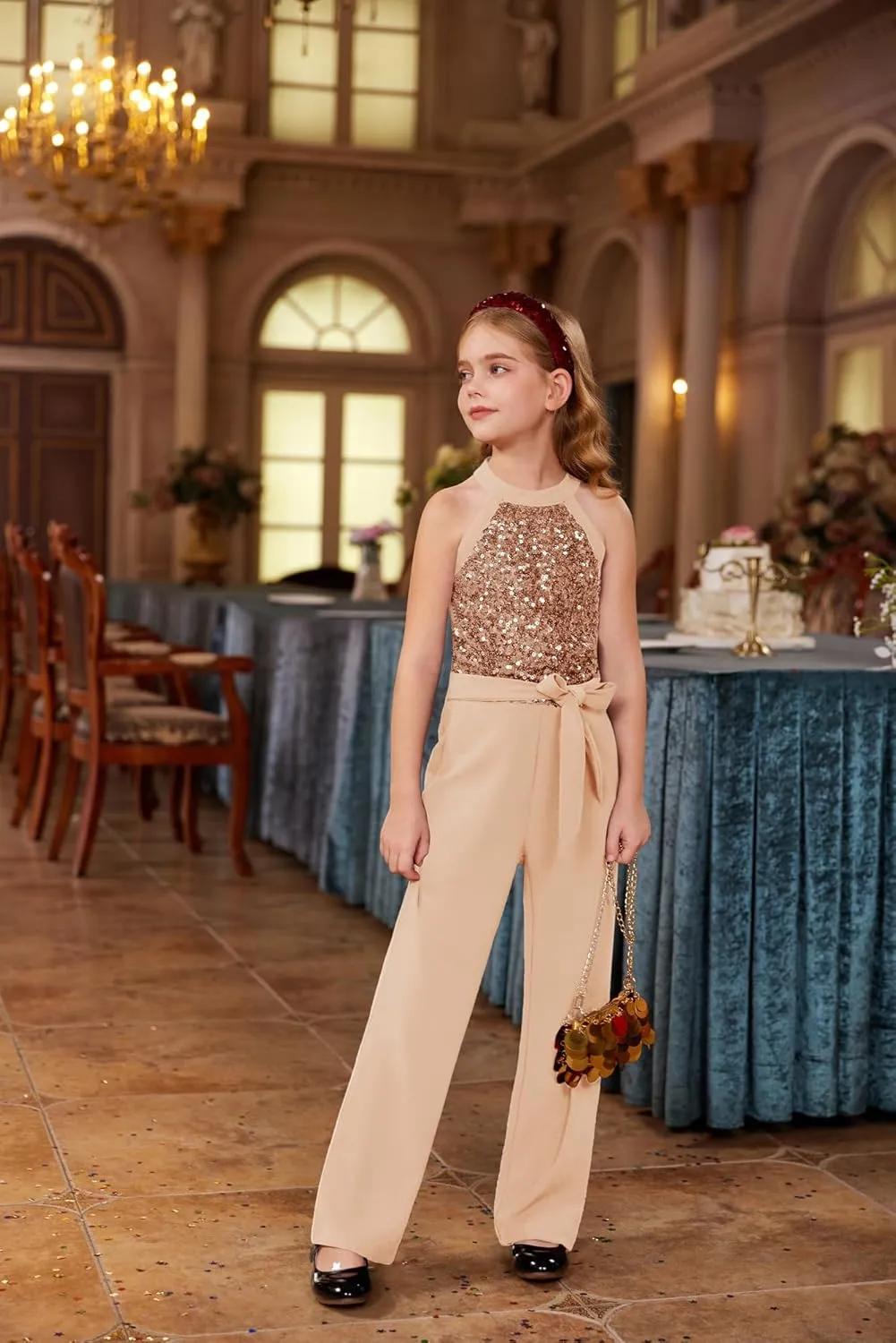 GRACE KARIN Girls Jumpsuit Tween Sequin Trendy Party Halter Shinny Dance Formal Romper Bodysuit 6-12