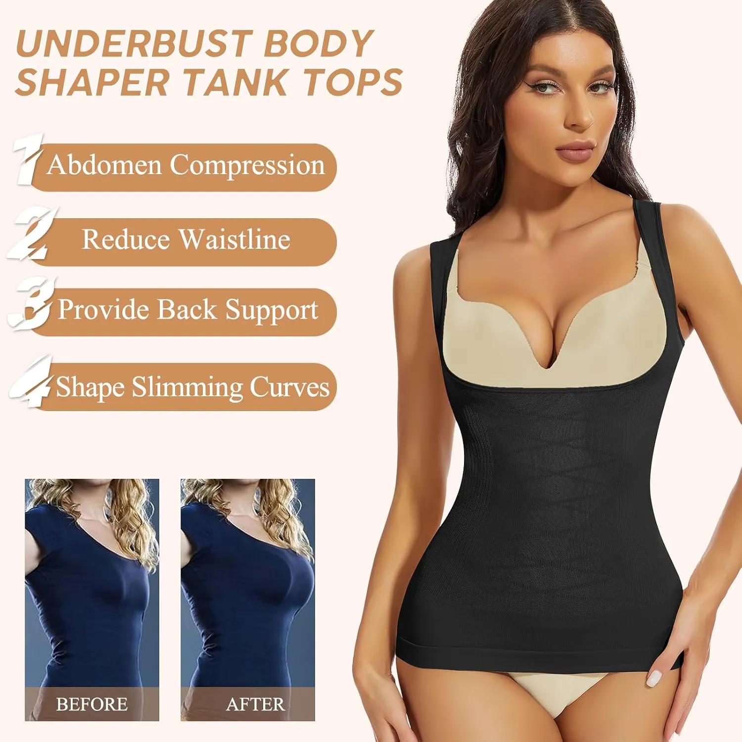 JOYSHAPER Women's Underbust Tummy Control Shapewear Compression Tank Tops Slimming Tank