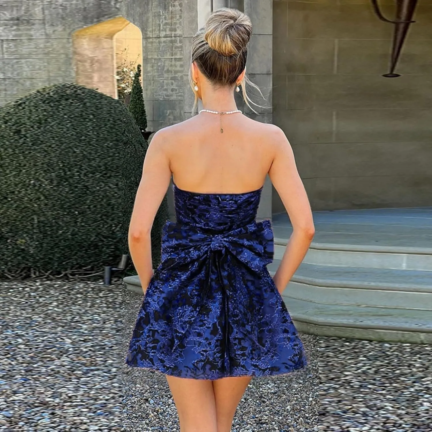 JUMISEE Embroidery Satin Homecoming Dress with Bow Modest Strapless Mini Dresses A Line Short Prom Dress Party Gown