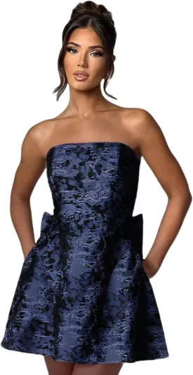 JUMISEE Embroidery Satin Homecoming Dress with Bow Modest Strapless Mini Dresses A Line Short Prom Dress Party Gown