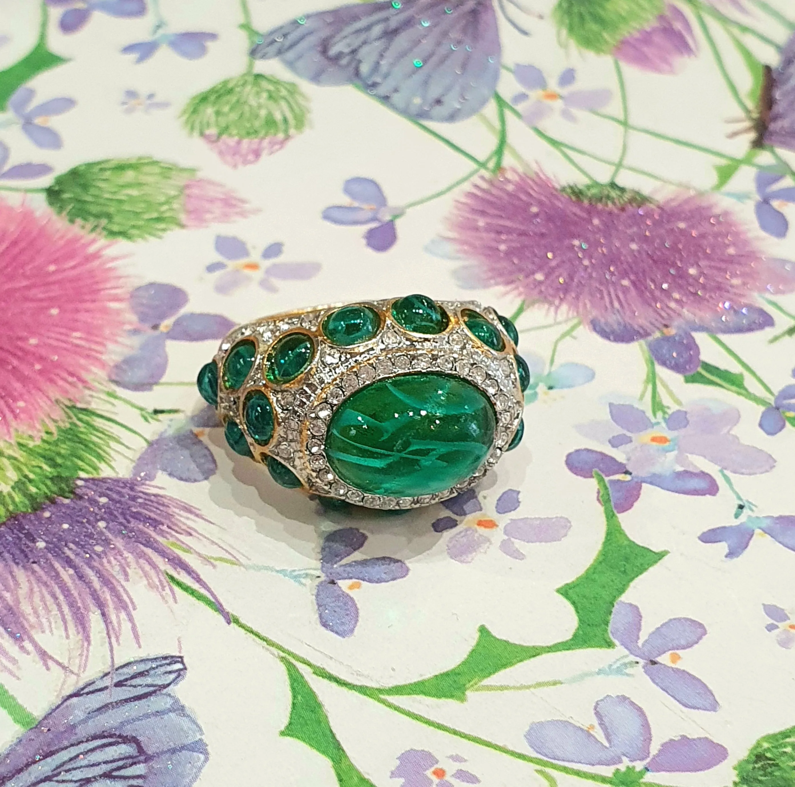 Kenneth Jay Lane Emerald Glass Statement ring