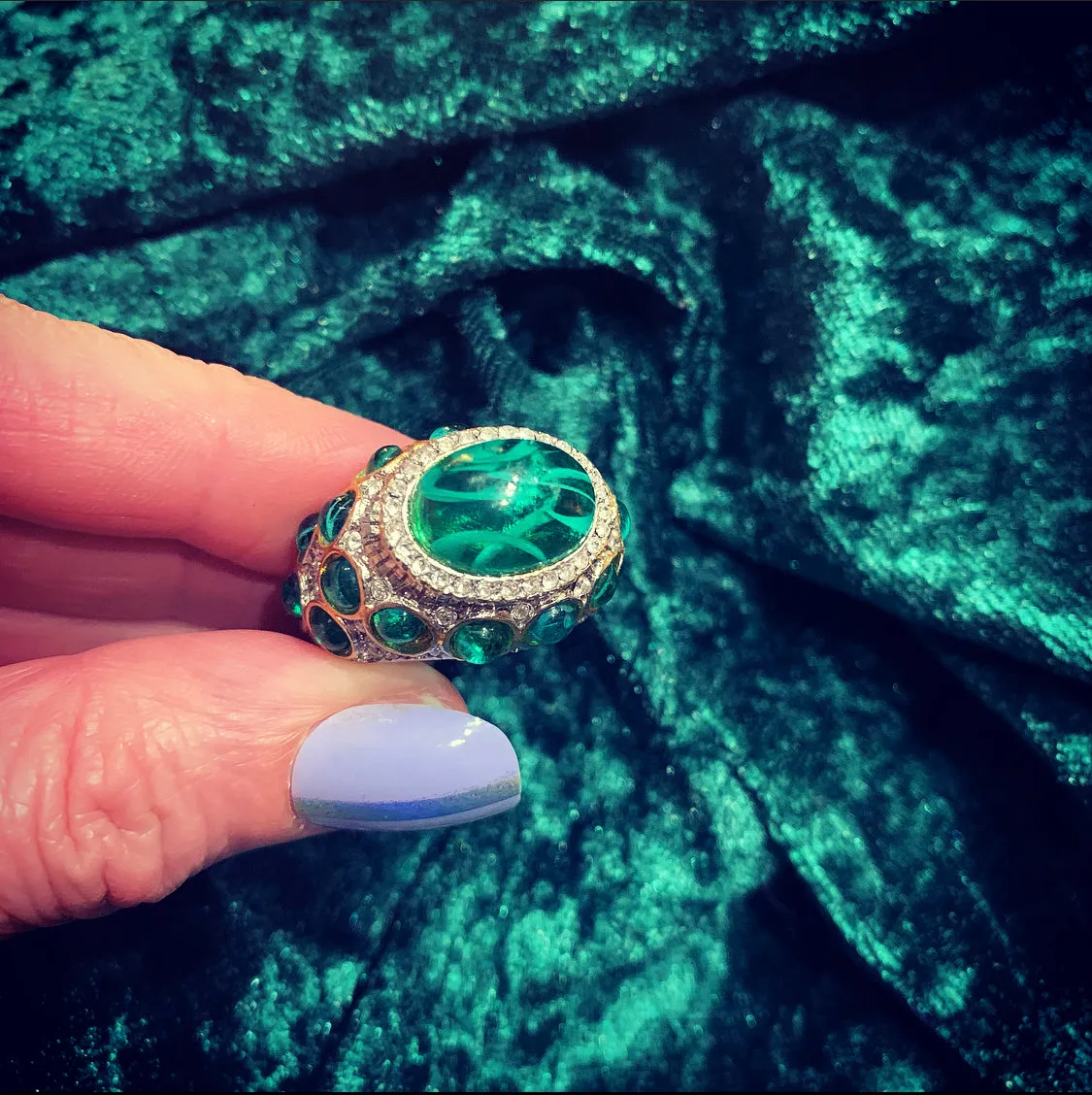 Kenneth Jay Lane Emerald Glass Statement ring