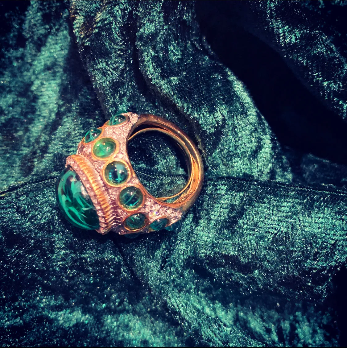 Kenneth Jay Lane Emerald Glass Statement ring