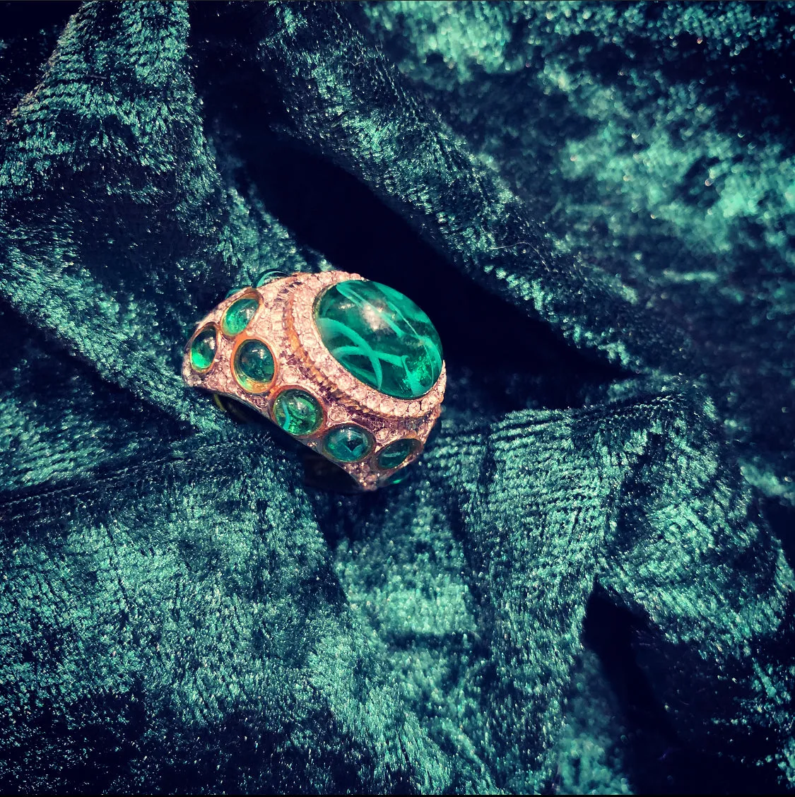 Kenneth Jay Lane Emerald Glass Statement ring